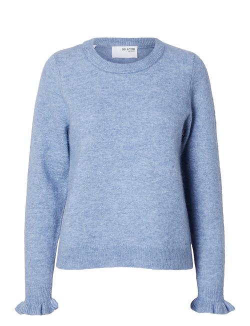 Se Selected Femme Slflulu Ls Knit Frill Cuff O-Neck Noos Selected Femme Blue ved Booztlet