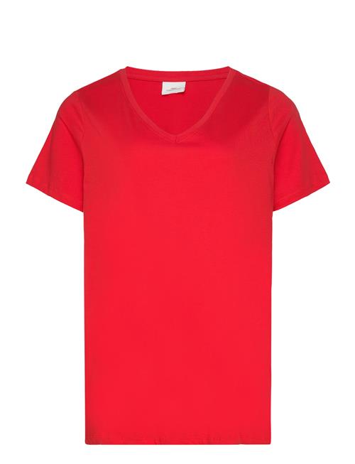 Se ONLY Carmakoma Carbonnie Life S/S V-Neck A-Shape Tee ONLY Carmakoma Red ved Booztlet