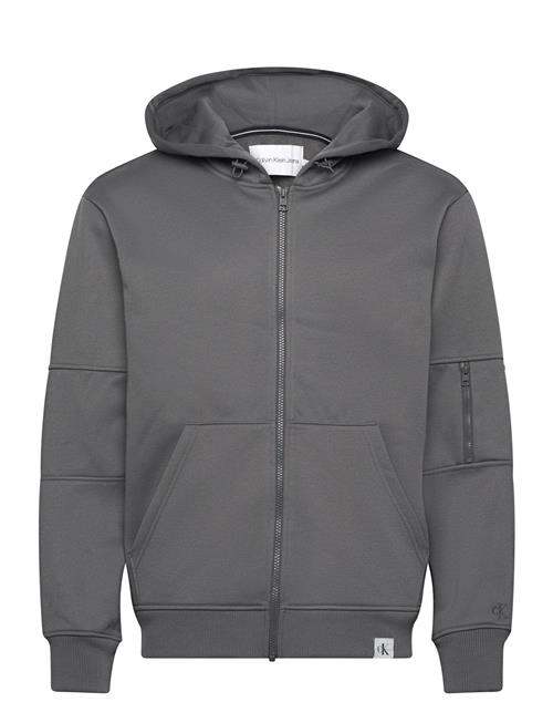 Se Calvin Klein Jeans Woven Tab Zip Through Hoodie Calvin Klein Jeans Grey ved Booztlet