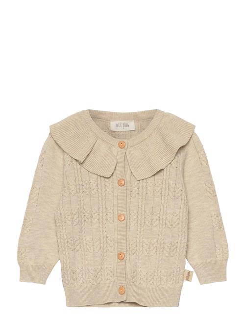 Petit Piao Cardigan Knit Cabel Collar Petit Piao Beige