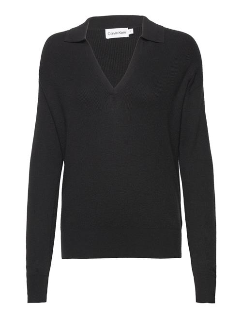 Se Calvin Klein Rib Open Neck Sweater Calvin Klein Black ved Booztlet