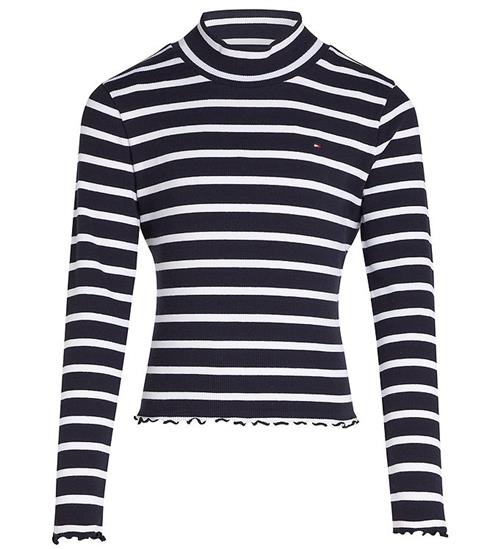 Se Tommy Hilfiger Bluse - Mock Neck - Rib - Desert Sky Stripe ved KidsWorld