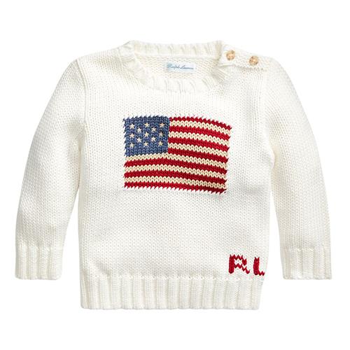 Ralph Lauren The Iconic Flag Strikket Baby Sweater Nevis | Hvid | 3 months