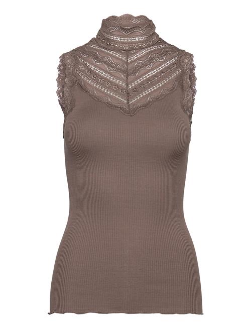 Se Rosemunde Silk Top W/ Lace Rosemunde Brown ved Booztlet