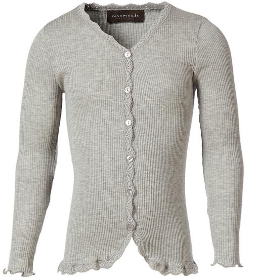 Se Rosemunde Cardigan - Silke/Bomuld - Rib - Light Grey Melange ved KidsWorld