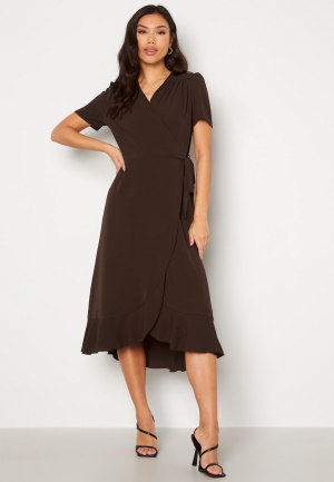 Se John Zack Short Sleeve Wrap Dress Chocolate XS (UK8) ved Bubbleroom