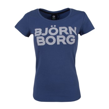 Se Björn Borg Sport Tamira SS Tee Marineblå bomuld Large Dame ved Timarco