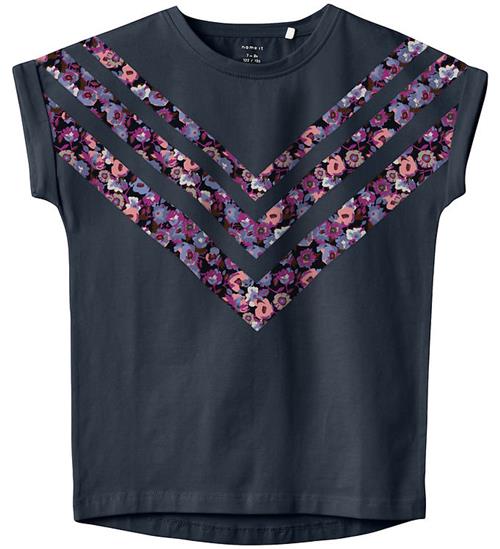 Name It Name It T-shirt - Noos - NkfTinda - Dark Sapphire m. Blomster