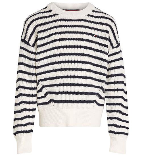 Se Tommy Hilfiger Bluse - Strik - Essential Stripe - Ancient White ved KidsWorld