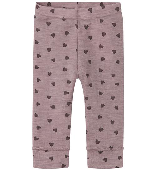 Se Name It Leggings - Uld - NbfWang - Purple Dove m. Hjerter ved KidsWorld