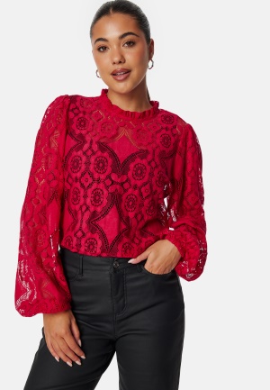 BUBBLEROOM Lace L/S Blouse Red XL