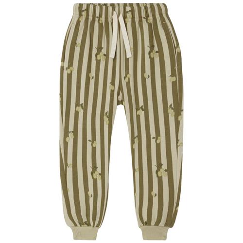 Se garbo&friends Stribede Joggingbukser Med Blommer Beige | Grønn | 122/128 cm ved Babyshop