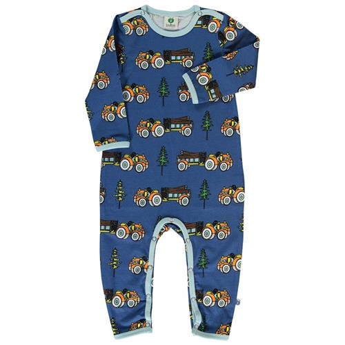 Se Småfolk Baby bodysuit with tractors  Federal blue | Blå | 74 cm ved Babyshop