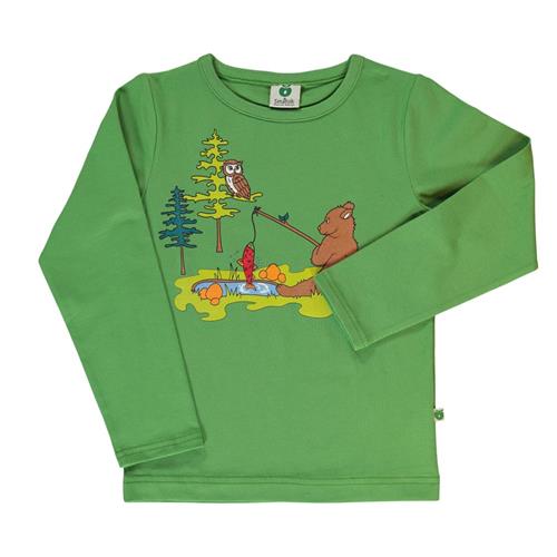 Se Småfolk Long-sleeved top with bear  Moss Green | Grønn | 1-2 years ved Babyshop