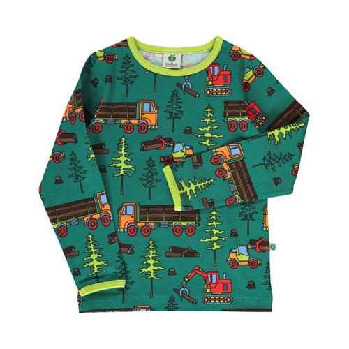 Se Småfolk Long-sleeved top with machines  Petroleum Green | Grønn | 5-6 years ved Babyshop