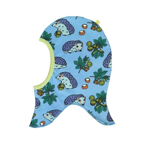 Se Småfolk Reversible balaclava with hedgehogs and Fall leaves  Alaskan Blue | Blå | 52/53 cm ved Babyshop