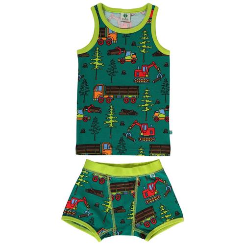 Se Småfolk Underwear set with machines  Petroleum Green | Grønn | 5-6 years ved Babyshop