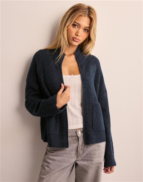 Selected Femme - Blå - Slfsia Ras Ls Knit Zipper Cardigan