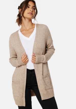 Se ONLY Lesly L/S Open Cardigan Beige Detail:W. Mela XL ved Bubbleroom