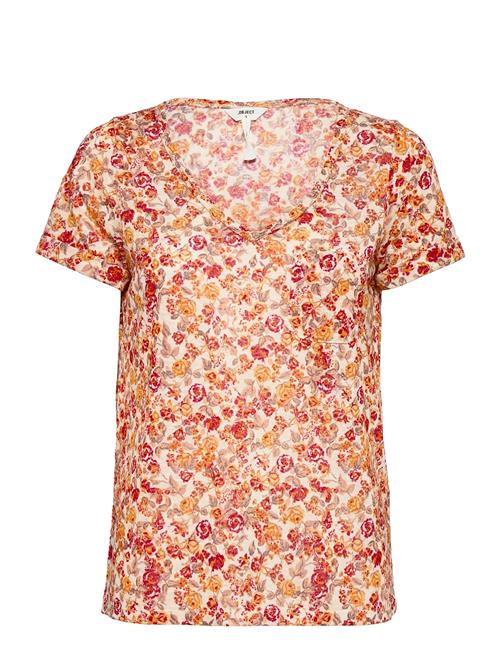 Se Object Objtessi Slub S/S V-Neck Noos Object Patterned ved Booztlet