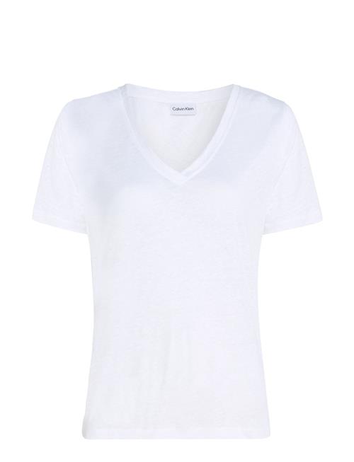 Calvin Klein Linen Blend V-Nk Top Ss Calvin Klein White