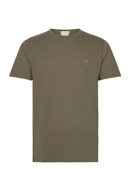 Se GANT Slim Pique Ss T-Shirt GANT Khaki ved Booztlet