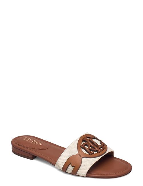 Se Lauren Ralph Lauren Alegra Canvas-Leather Slide Sandal Lauren Ralph Lauren Beige ved Booztlet