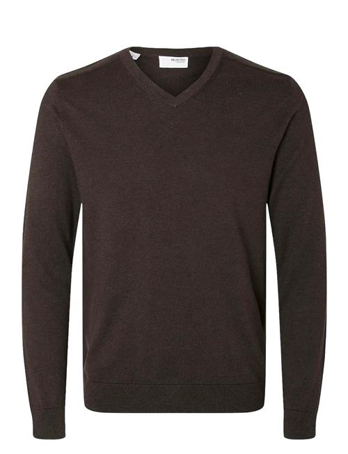 Slhberg Ls Knit V-Neck B Noos Selected Homme Brown