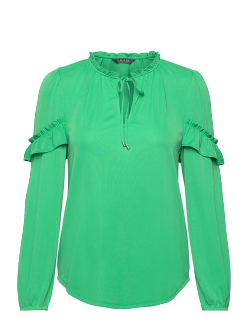 Se Lauren Ralph Lauren Ruffle-Trim Stretch Jersey Tie-Neck Top Lauren Ralph Lauren Green ved Booztlet