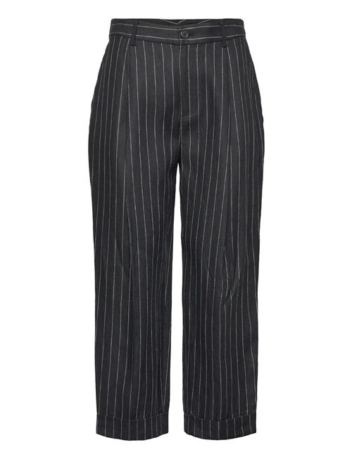 Lauren Ralph Lauren Pinstripe Pleated Linen Cropped Pant Lauren Ralph Lauren Black