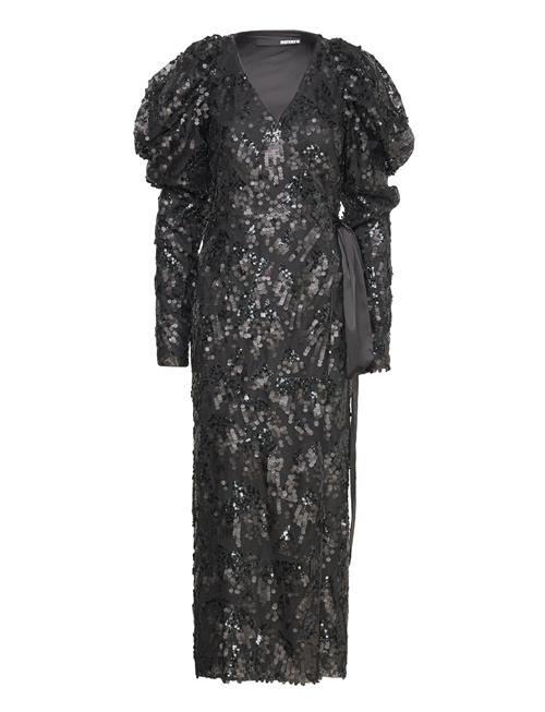 ROTATE Birger Christensen Sequins Midi Wrap Dress ROTATE Birger Christensen Black