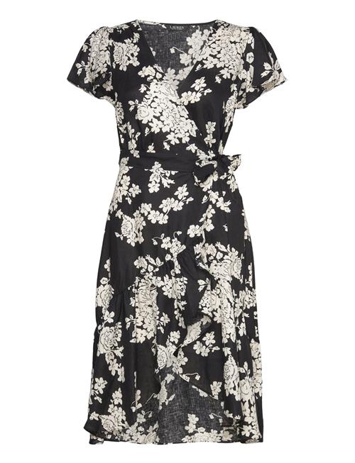 Se Lauren Ralph Lauren Floral Linen Flutter-Sleeve Wrap Dress Lauren Ralph Lauren Black ved Booztlet