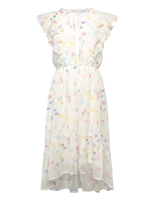 Dress Chiffon Frill Sleeve Aop Lindex White