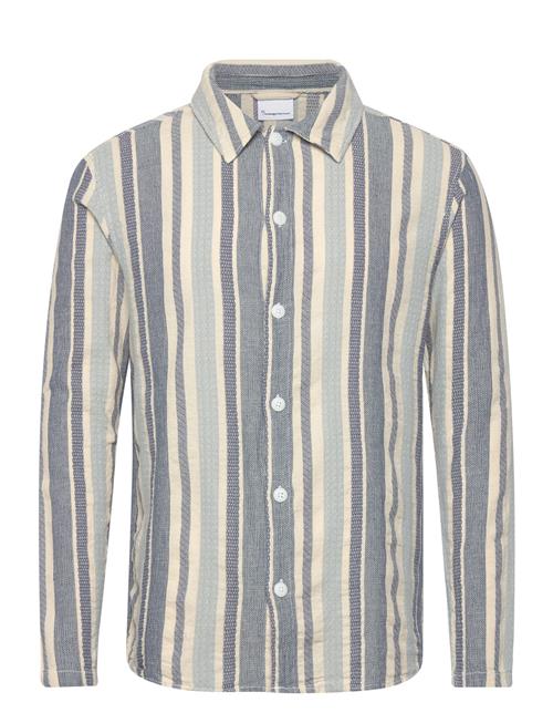 Knowledge Cotton Apparel Loose Jacquard Woven Striped Shirt Knowledge Cotton Apparel Blue