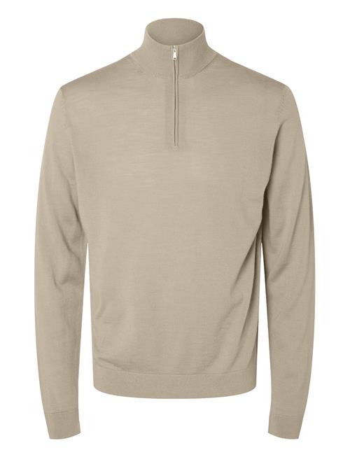 Se Selected Homme Slhtray Ls Knit Merino Half Zip Noos Selected Homme Beige ved Booztlet