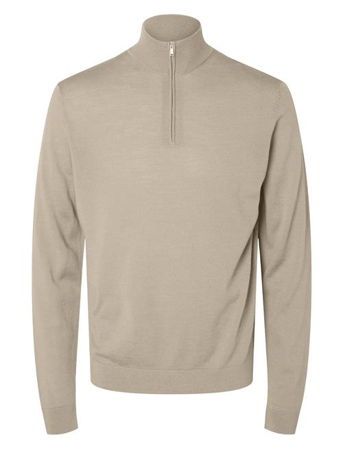 Slhtray Ls Knit Merino Half Zip Noos Selected Beige