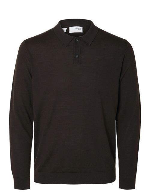 Se Selected Homme Slhtray Ls Knit Merino Polo Noos Selected Homme Brown ved Booztlet