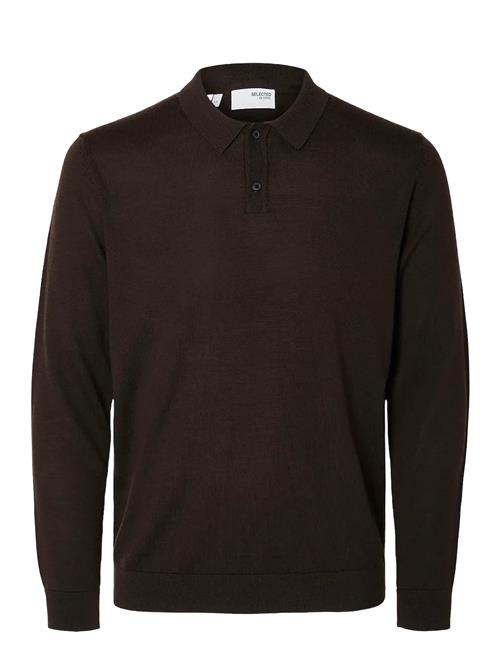 Slhtray Ls Knit Merino Polo Noos Selected Brown