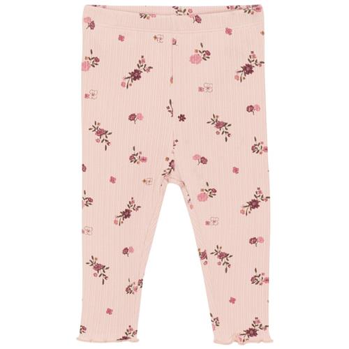 Se Minymo AOP Rib Leggings Sepia Rose | Lyserød | 68 cm ved Babyshop