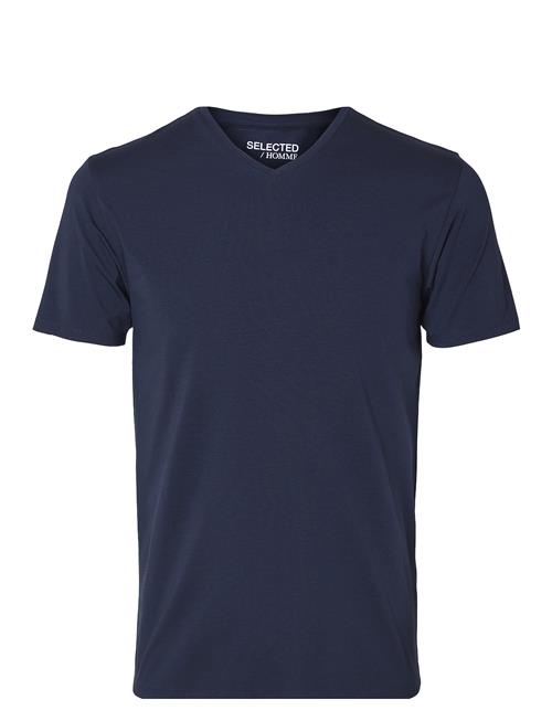 Se Selected Homme Slhnewpima Ss V-Neck Tee Noos Selected Homme Navy ved Booztlet