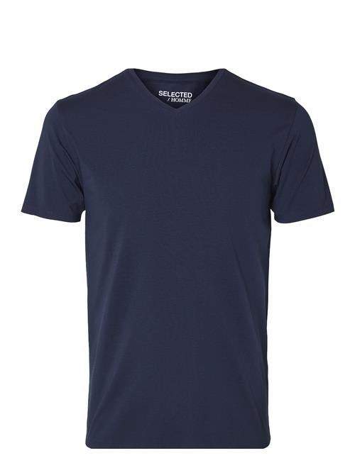 Slhnewpima Ss V-Neck Tee Noos Selected Navy