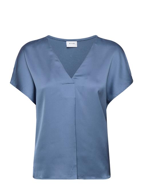 Vila Viellette V-Neck S/S Satin Top - Noos Vila Blue