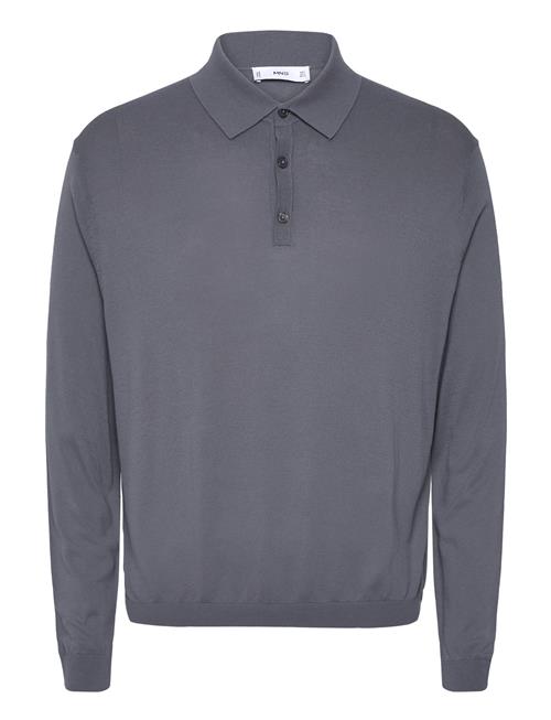 Mango 100 Cotton Knitted Polo Shirt Mango Grey