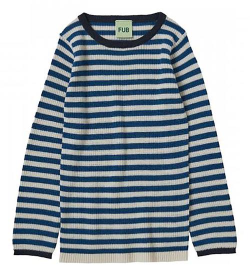 Se FUB Bluse - Uld - Rib - Ecru/Pond Blue ved KidsWorld