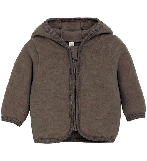 Se Huttelihut Cardigan - Uldfleece - Brown Melange m. Ã?rer ved KidsWorld