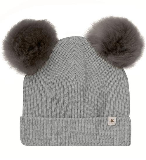 Se Huttelihut Hue - Uld/Bomuld - Strik - Medium Grey Melange m. Kva ved KidsWorld