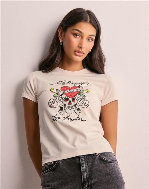 Ed Hardy - Hvid - Womens Love Kills Slowly Diamante Baby Tshirt Top