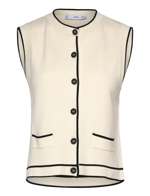 Se Mango Knitted Waistcoat With Contrast Piping Mango Cream ved Booztlet