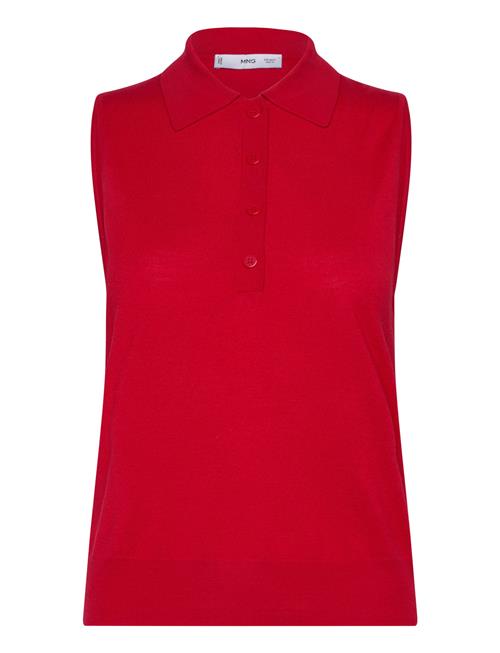 Fine-Knit Polo Neck Gilet Mango Red