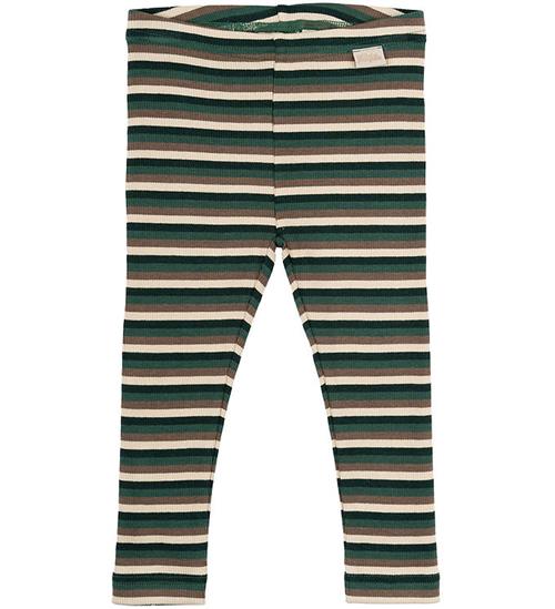 Se Petit Piao Leggings - Rib - Modal - Emeralda Green Multi Stripe ved KidsWorld